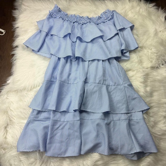 PLT Blue Off-Shoulder Ruffle Dress - Picture 3 of 5